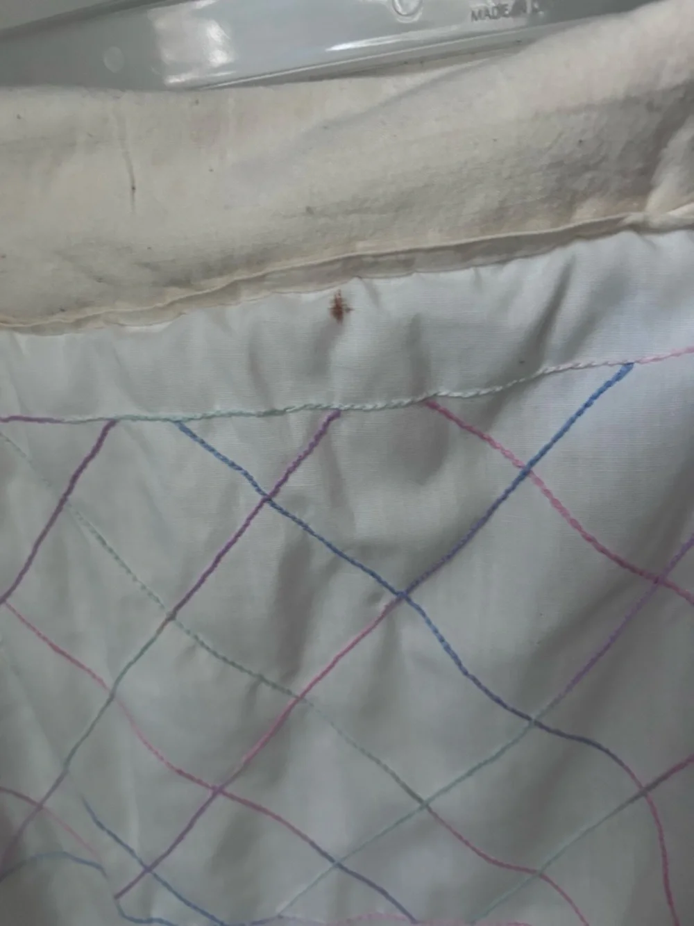 Vintage White Quilt with Pink and Green Embroidery